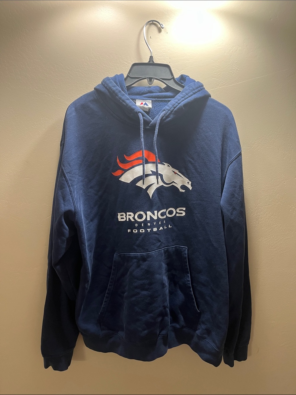Majestic Navy and Orange Denver Broncos Crewneck Hoodie